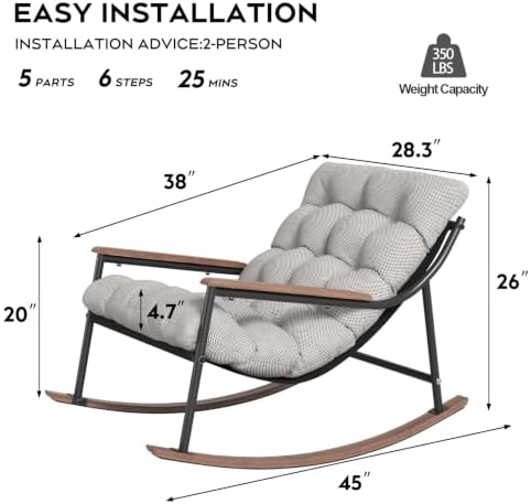 Papasan Rocking Chair with Armrest Outdoor Indoor, Heavy Duty Metal Outdoor - Image 2