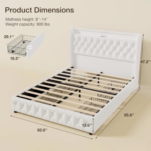 Queen Size Bed Frame, 4 Storage Drawers, Charging Station - Image 2