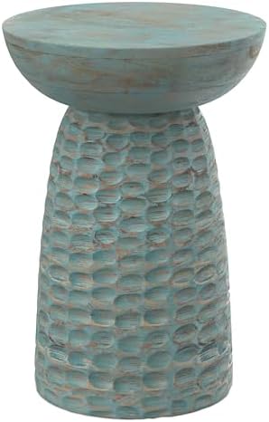 SIMPLIHOME Boyd 13" Wide Solid Wood Round End Table in Teal Wash by SimpliHome