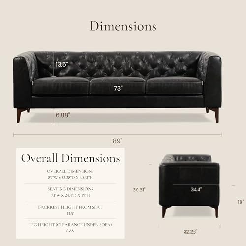 POLY & BARK Essex 89” Full-Grain Italian Leather Sofa – Tufted Back, - Image 3