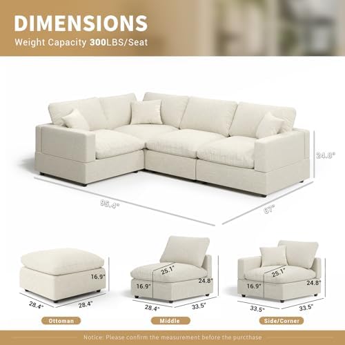 Modern Sectional Linen Couch for Living Room V-Shape Sofas, 4 Seat Modular - Image 2