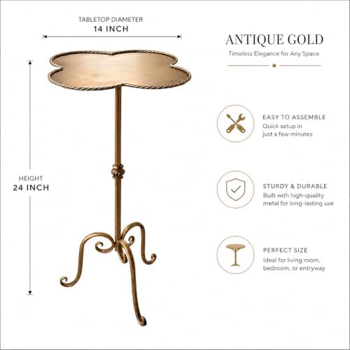 Antique Gold Metal Side Table, Modern Accent Small Drink Table, Coffee Martini - Image 3