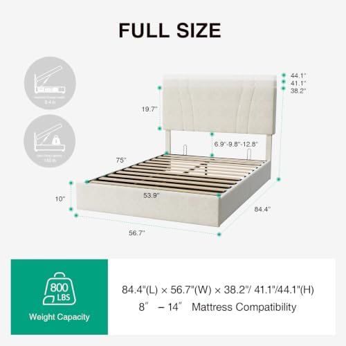 Novilla Full Lift Up Storage Bed Frame/Charging Station/LED Light - Image 2