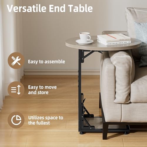 Elbourn Folding Side Table End Couch Tables, C-Shaped TV Stand - Image 5
