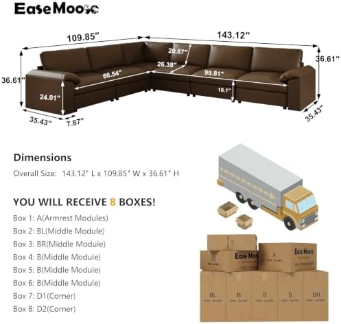 EASE MOOSE Modular Sectional Sofa, Large Modular Couch, Deep Brown - Image 2