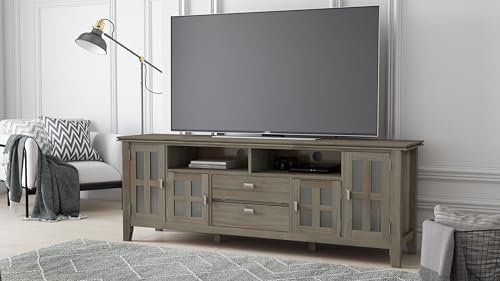 SIMPLIHOME Artisan 72" Wide Solid Wood TV Stand in Distressed Grey - Image 3