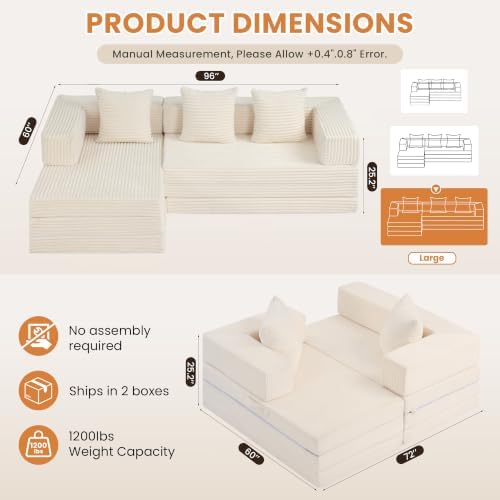 96" Boneless Couch for Living Room, Oversized Modular Sectional Sofa Bed - Image 2