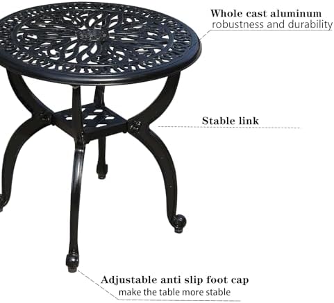 Cast Aluminum Outdoor Side Table, All Weather Round Small Coffee Table - Image 5