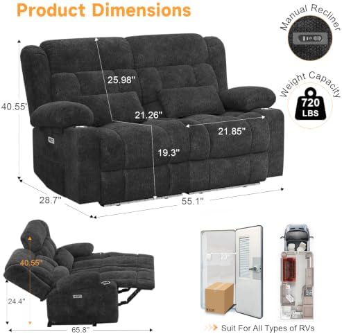 Power Loveseat Recliner Sofa, RV Reclining Loveseat - Image 2