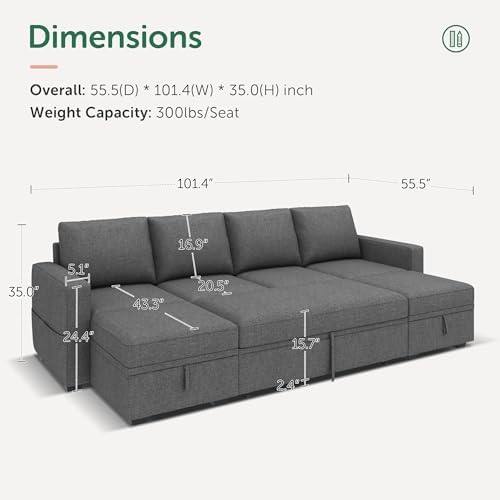 HONBAY Modular Sectional Sleeper Sofa Bed, Sectional Couch - Image 2