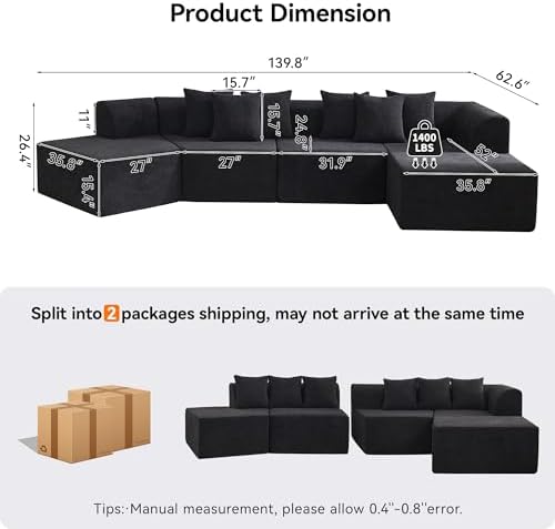 140''Oversized Cloud Velvet Curved Sectional Couch, Boneless Couch - Image 2