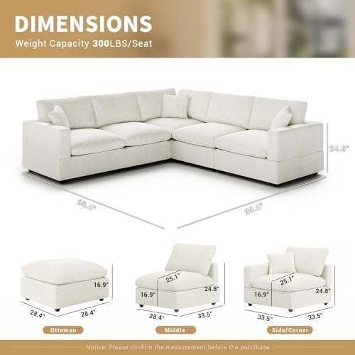 Modern Sectional Linen Couch for Living Room V-Shape Sofas, 5 Seat Modular - Image 2