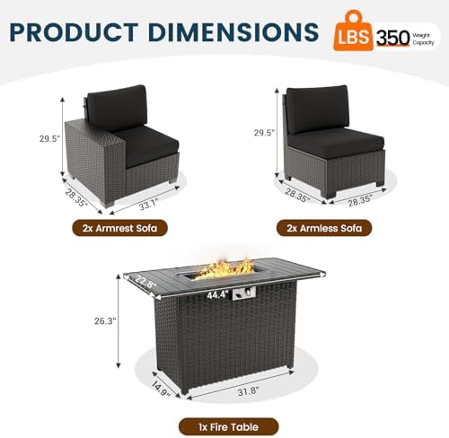Patio Furniture Set with 44'' Fire Pit Table - Image 5