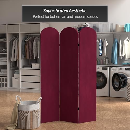 Red Lantern 6 ft. Classic Arch Velvet Room Divider Burgundy 3 Panel - Image 5
