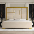 King Bed Frame and Gold Trim Headboard, Upholstered Bed by UTEERAN