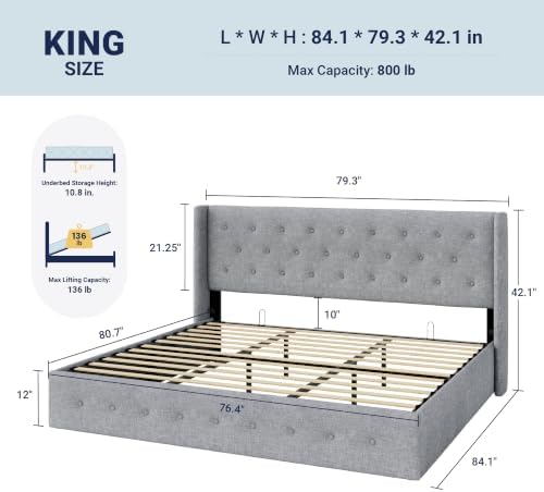 Allewie King Size Lift Up Storage Button-Tufted Bed Frame Light Grey - Image 2