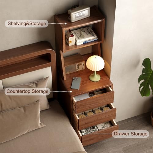 Solid Wood Bookshelf Nightstand Combo, Tall Nightstand - Image 4