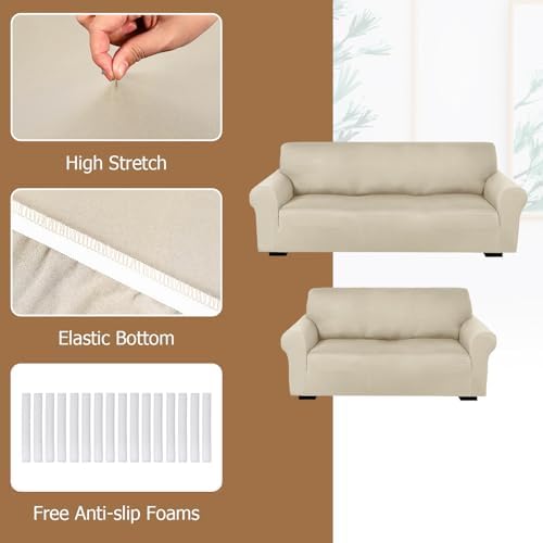 Peryiter 2 Pcs Couch and Loveseat Sofa Covers, Milk Silk - Image 4