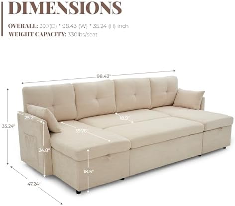 Huatean Home Oversized Sleeper Sofa Couch, 100 inch 2 in 1 Pullout Couch Bed - Image 3