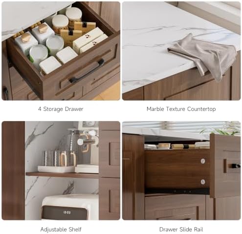 ONBRILL Kitchen Island with 2 Storage Cabinets & 4 Drawers - Image 6
