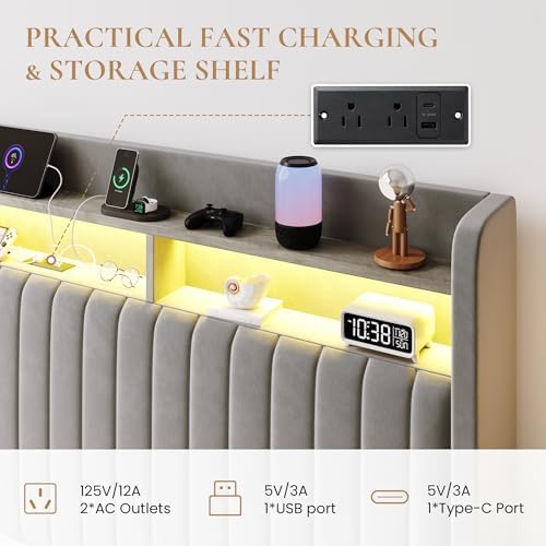 SHA CERLIN King Size LED Lift Up Storage Bed Frame Charging Station - Image 3