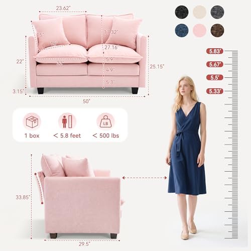 Loveseat Sofa Couch, Small Mini Compact 50" Love Seat 27" Deep Cloud Sofa Seat - Image 2