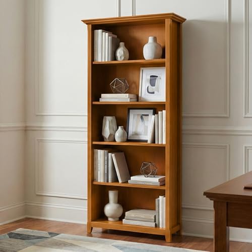 SIMPLIHOME Amherst 70" Tall Solid Wood 5-Shelf Bookcase in Brown - Image 2