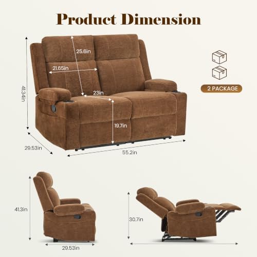 GUEAPY Reclining Loveseat for Living Room, Dual Cup Holders, 2 Side Pockets - Image 2