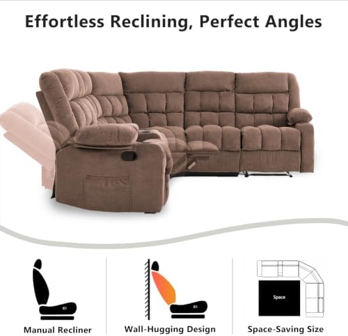 Reclining Sectional Sofa, L Shaped Recliner Couch, 6 Seater - Image 5
