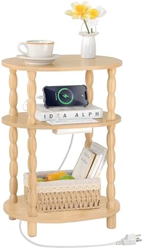MaxSmeo End Table with Charging Station, Small Oval Side Table by MaxSmeo