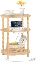 MaxSmeo End Table with Charging Station, Small Oval Side Table by MaxSmeo