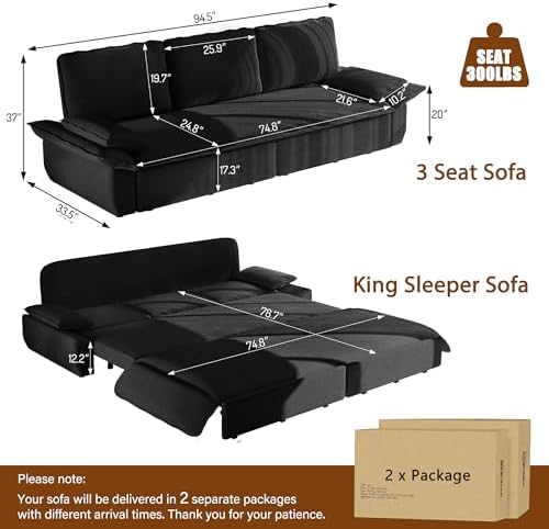 94.5" Sleeper Sofa Bed King Size, 3-in-1 Convertible Corduroy Couch - Image 3