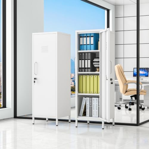 pozdeg 47.24" White Lockable Small Metal Storage Locker - Image 2