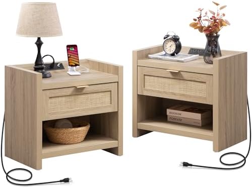 SICOTAS Rattan Nightstands Set of 2 : Bedside Table by SICOTAS