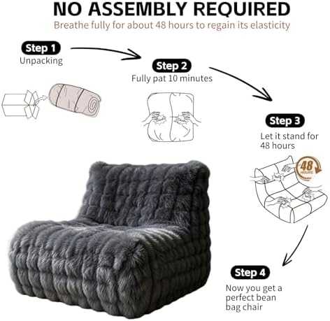 Faux Fur Memory Foam Lazy Bean Bag Sofa, Dark Grey - Image 3