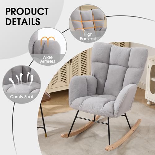 Nursery Rocking Chair, Teddy Upholstered Glider Chair - Image 5