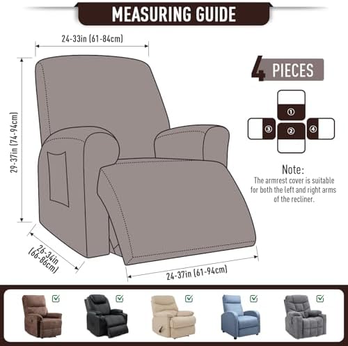 TAOCOCO Stretch Recliner Chair Covers 4 Piece, Dark Coffee - Image 5