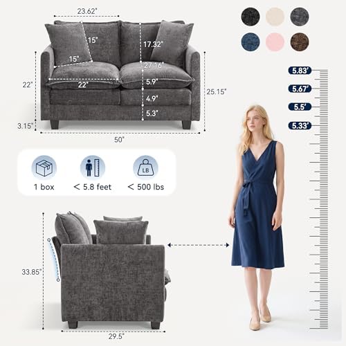 Loveseat Sofa Couch 2 Piece Set, Small Compact 50" Love Seat 27" Deep Cloud - Image 2