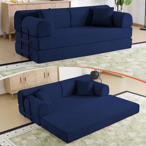 79" Memory Foam Sofa Bed, High Backrest Convertible Futon Boneless Couch by KSTNLUXQ