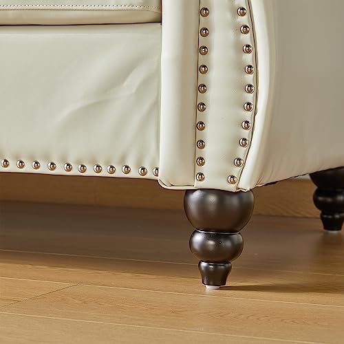 LEVNARY Leather Sofa, Chesterfield Tufted Upholstered 2 Seater Couch, Modern - Image 5