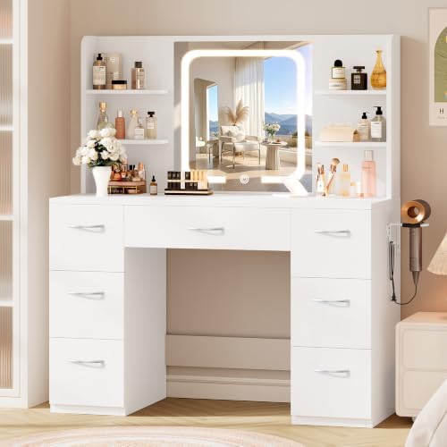 LIVELYGLOW 43" Large White Makeup Vanity Desk by LIVELYGLOW