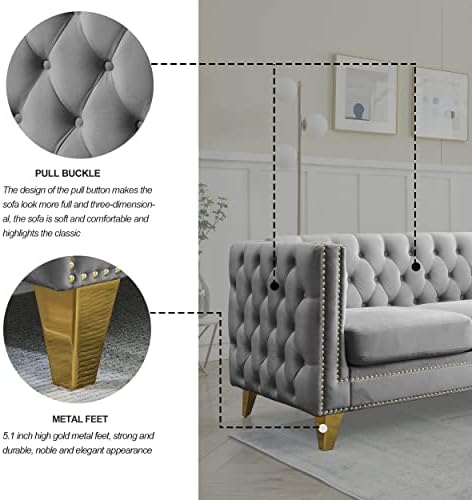 mikibama 80.5" Velvet 3 Seater Sofa Couch - Image 5