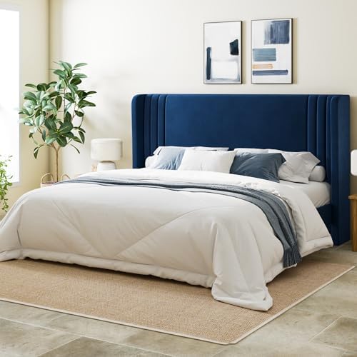 Allewie Queen Size Velvet Platform Bed Frame, Tall Wingback Headboard by Allewie