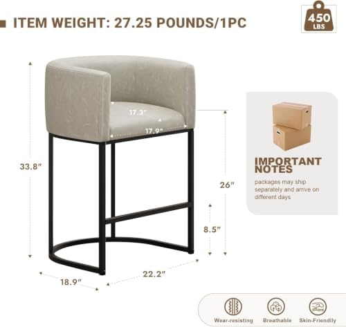 26" H Counter Height Bar Stools Set of 4, Modern Barrel Counter Stools - Image 2