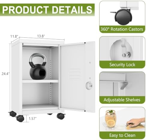 pozdeg 24.4" H White Lockable Rolling Metal Storage Locker - Image 3