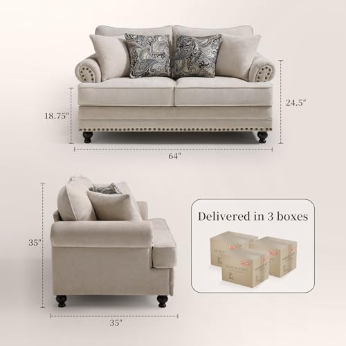 Modern Farmhouse Loveseat Sofa, Chenille Upholstery - Image 2