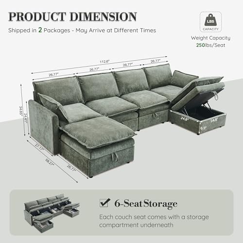 112.6" Modular Sectional Cloud Couches, Modern Sectional Sofa - Image 2