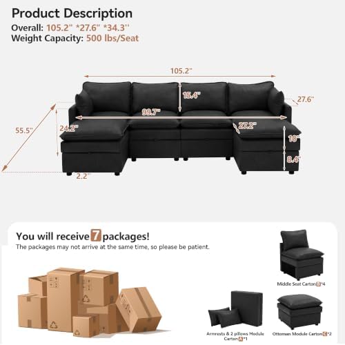 105" Black Faux Leather Storage 4 Seater Sofa - Image 2