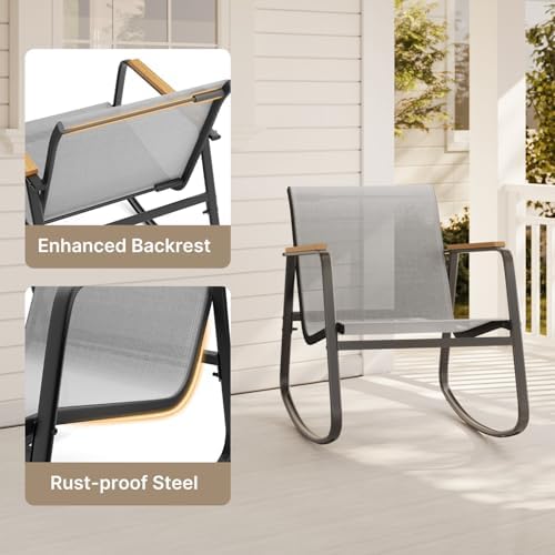 Aiho 3 Piece Patio Bistro Set, Textilene Rocking Chairs - Image 6