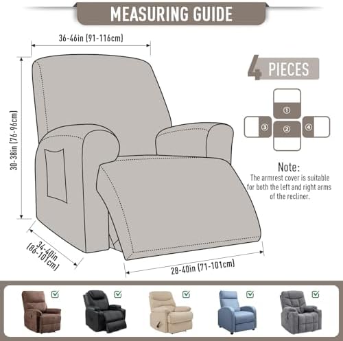 TAOCOCO Oversized Stretch Recliner Chair Covers 4 Piece, Pale Brown - Image 4